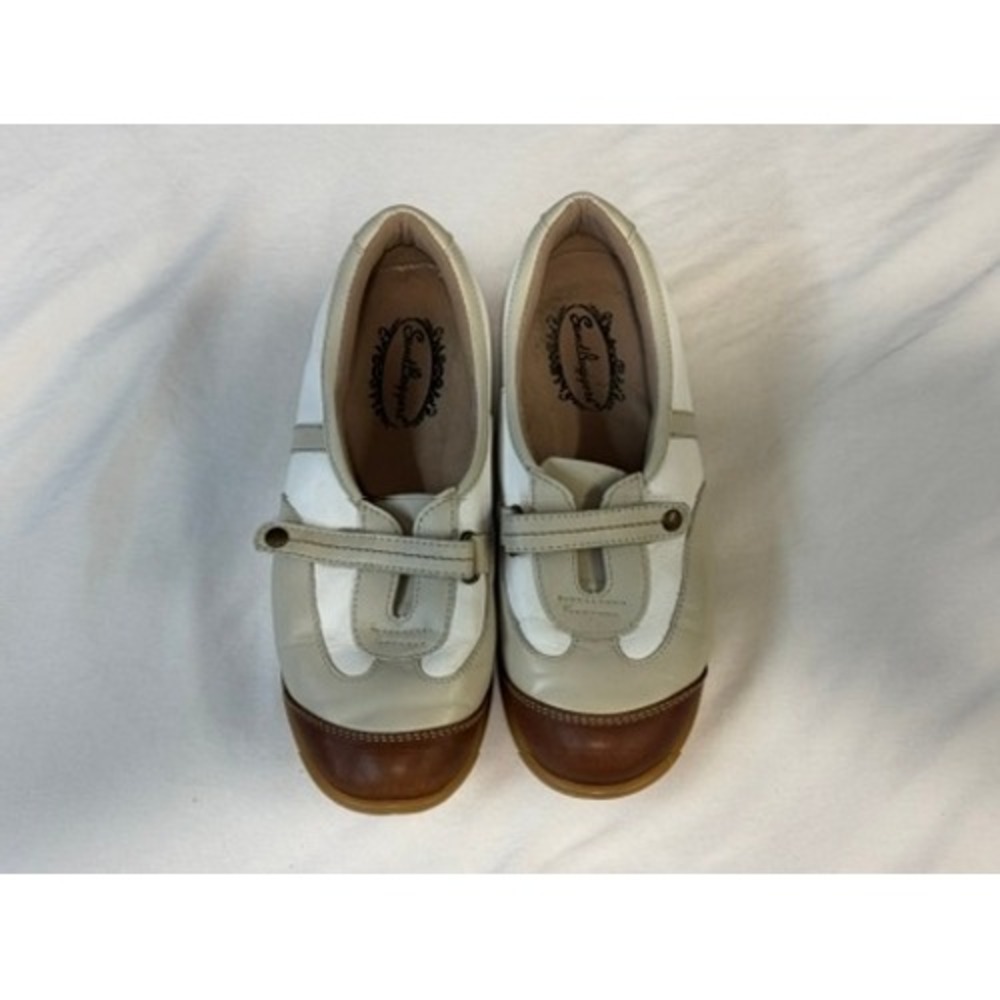 Sandbaggers Gina Womens Golf Shoes Cream White Brown Leather Cleated Size 6